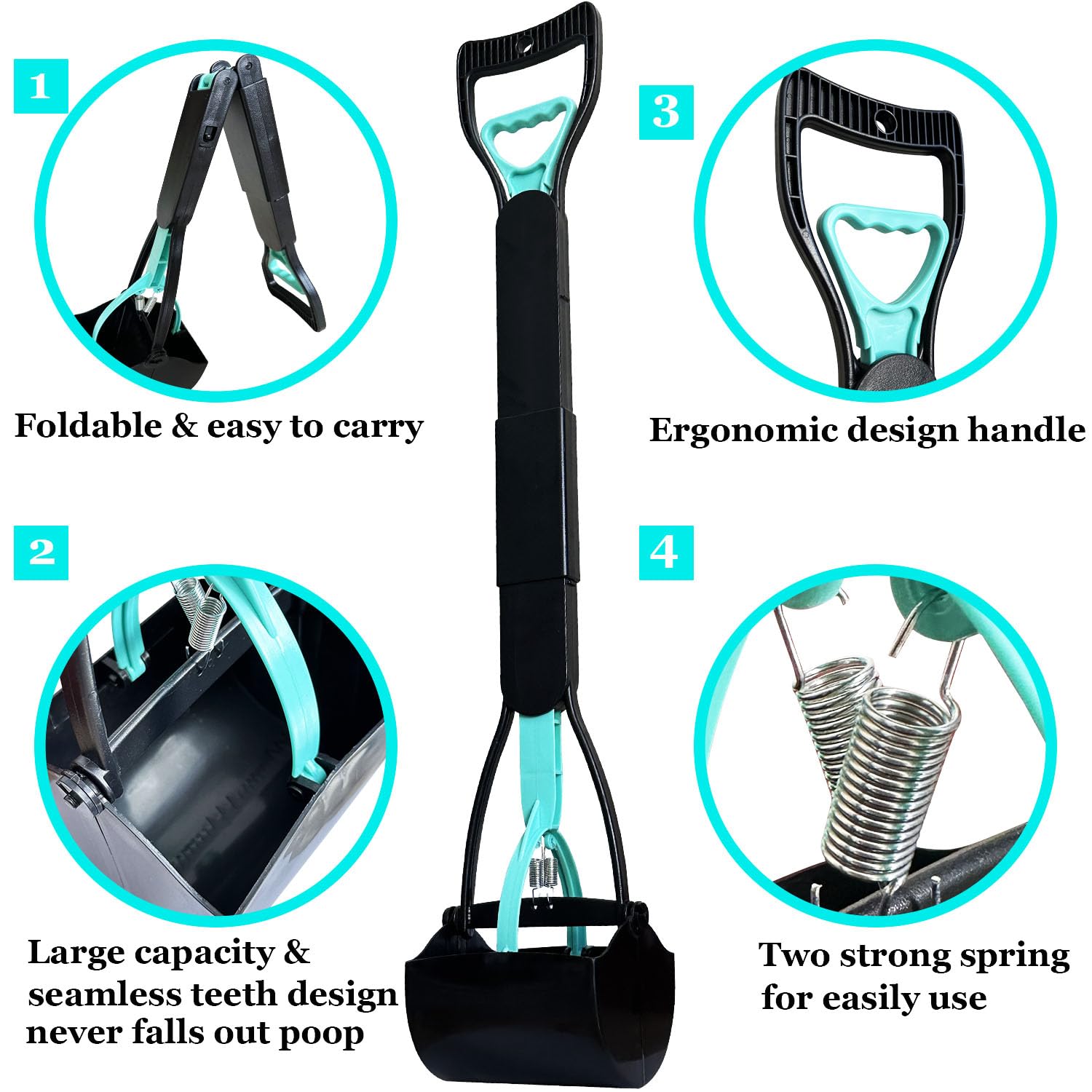 ienjoyed 32-Inch Tall Pooper Scooper, Heavy Duty Dog Poop Scooper with Long Handle, Foldable, Bottom Seamless, Green