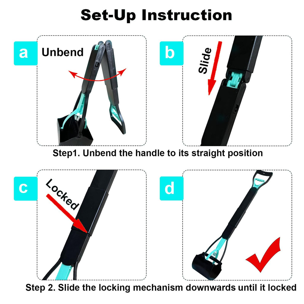 ienjoyed 32-Inch Tall Pooper Scooper, Heavy Duty Dog Poop Scooper with Long Handle, Foldable, Bottom Seamless, Green