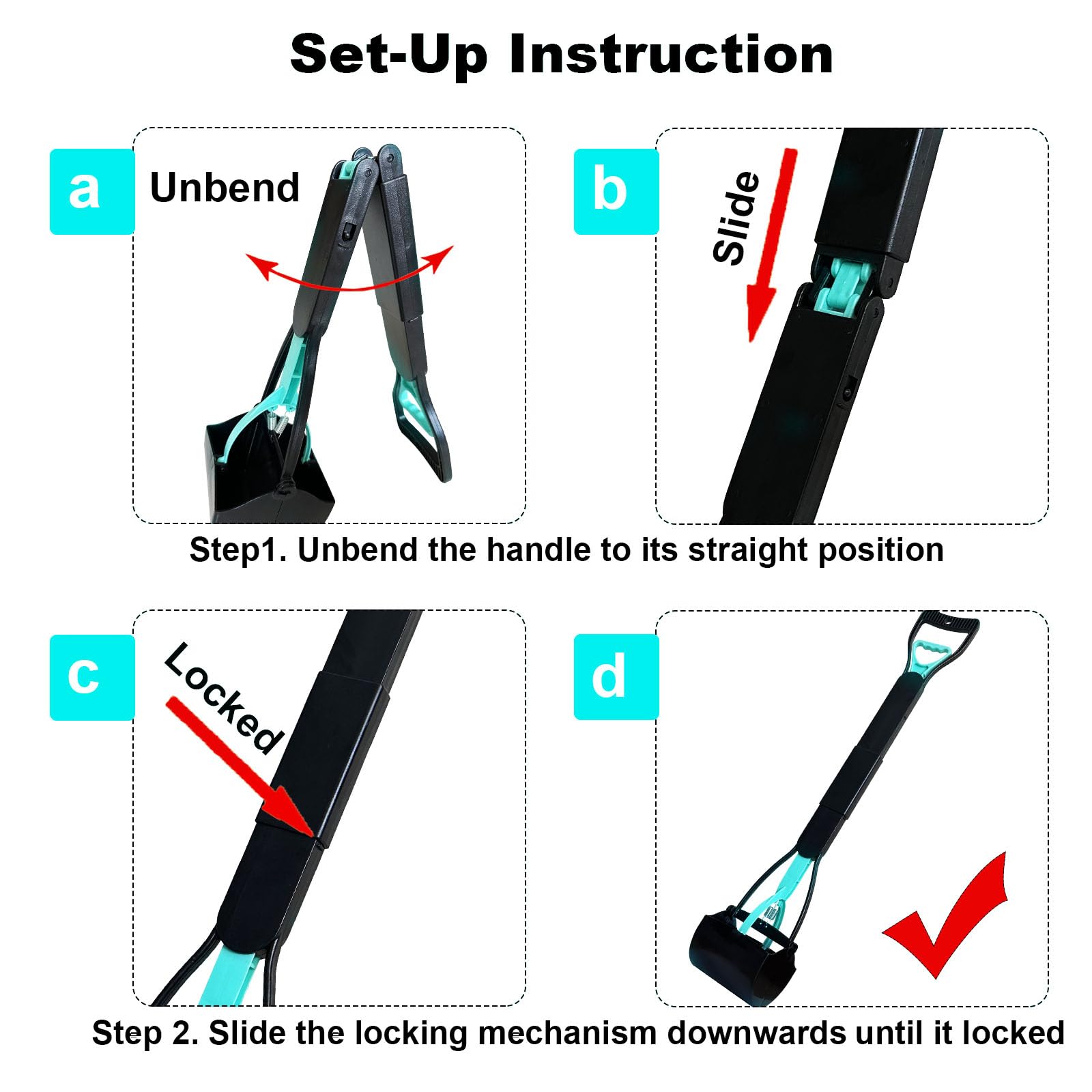 ienjoyed 32-Inch Tall Pooper Scooper, Heavy Duty Dog Poop Scooper with Long Handle, Foldable, Bottom Seamless, Green