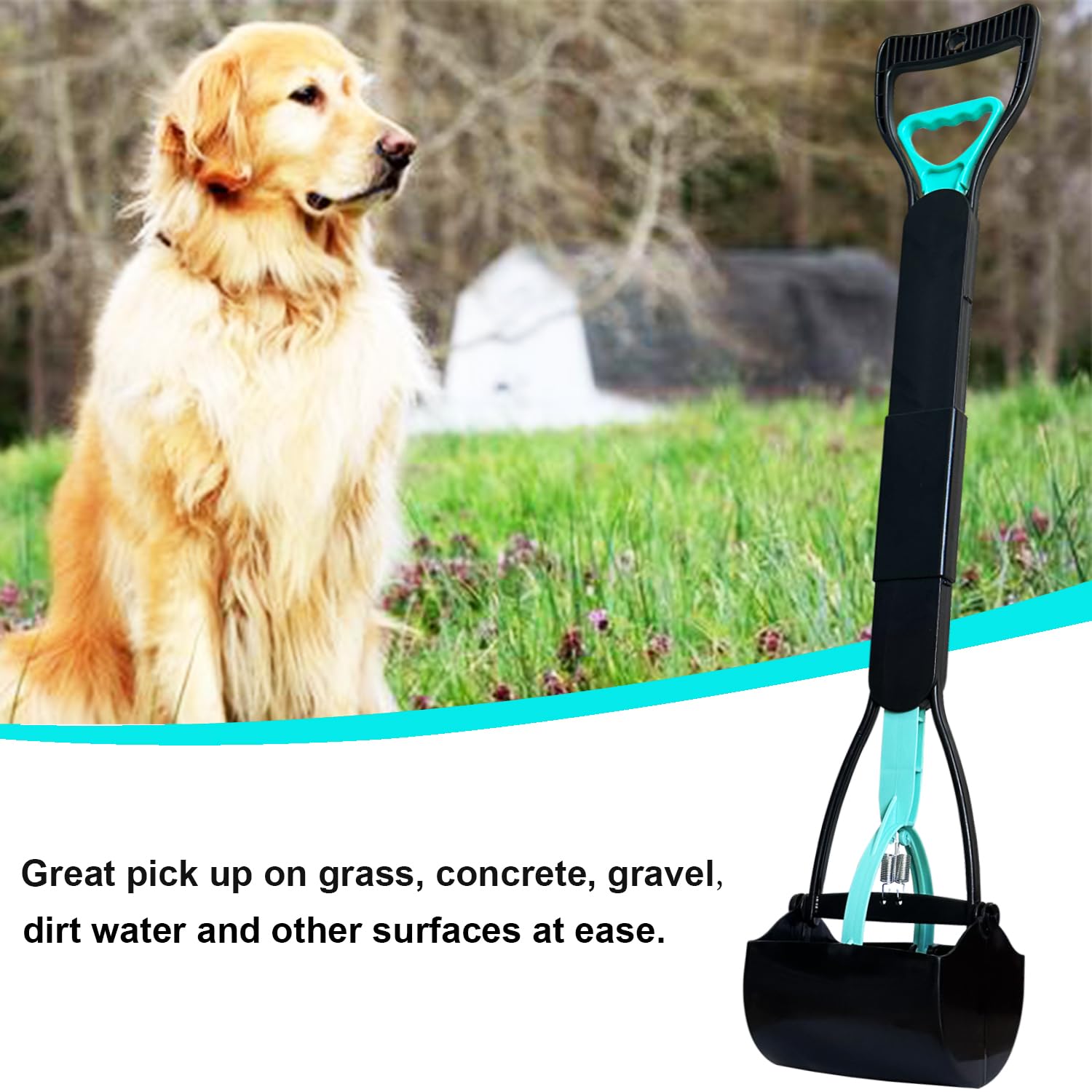 ienjoyed 32-Inch Tall Pooper Scooper, Heavy Duty Dog Poop Scooper with Long Handle, Foldable, Bottom Seamless, Green