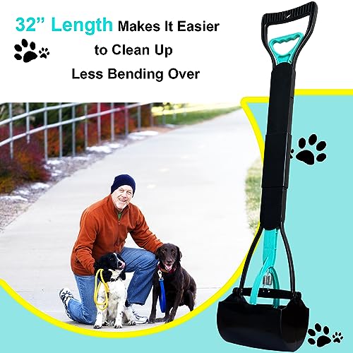 ienjoyed 32-Inch Tall Pooper Scooper, Heavy Duty Dog Poop Scooper with Long Handle, Foldable, Bottom Seamless, Green