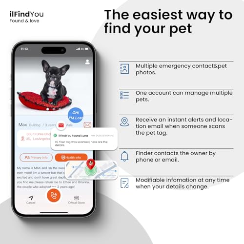 ILFINDYOU QR Code Dog ID Tags – Personalized Pet Profile, No App Needed, Pink (3 Pack)