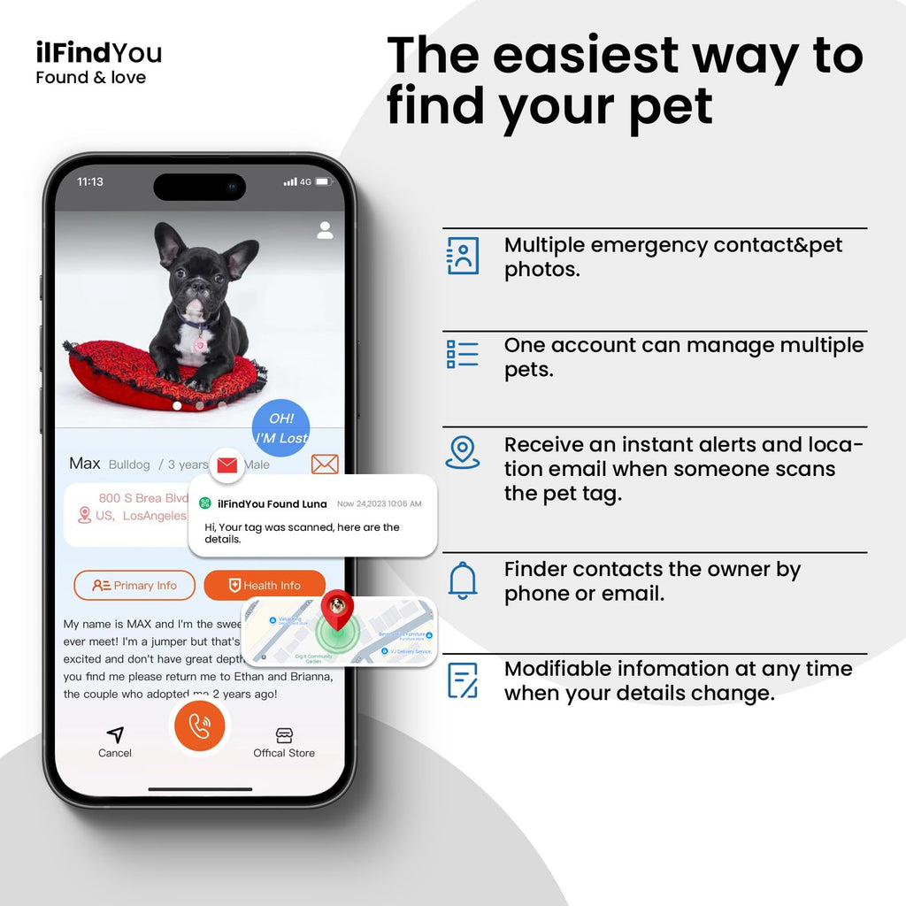ILFINDYOU QR Code Dog ID Tags – Personalized Pet Profile, No App Needed, Pink (3 Pack)