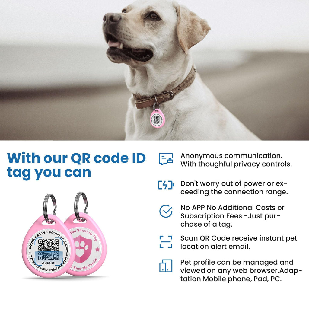 ILFINDYOU QR Code Dog ID Tags – Personalized Pet Profile, No App Needed, Pink (3 Pack)