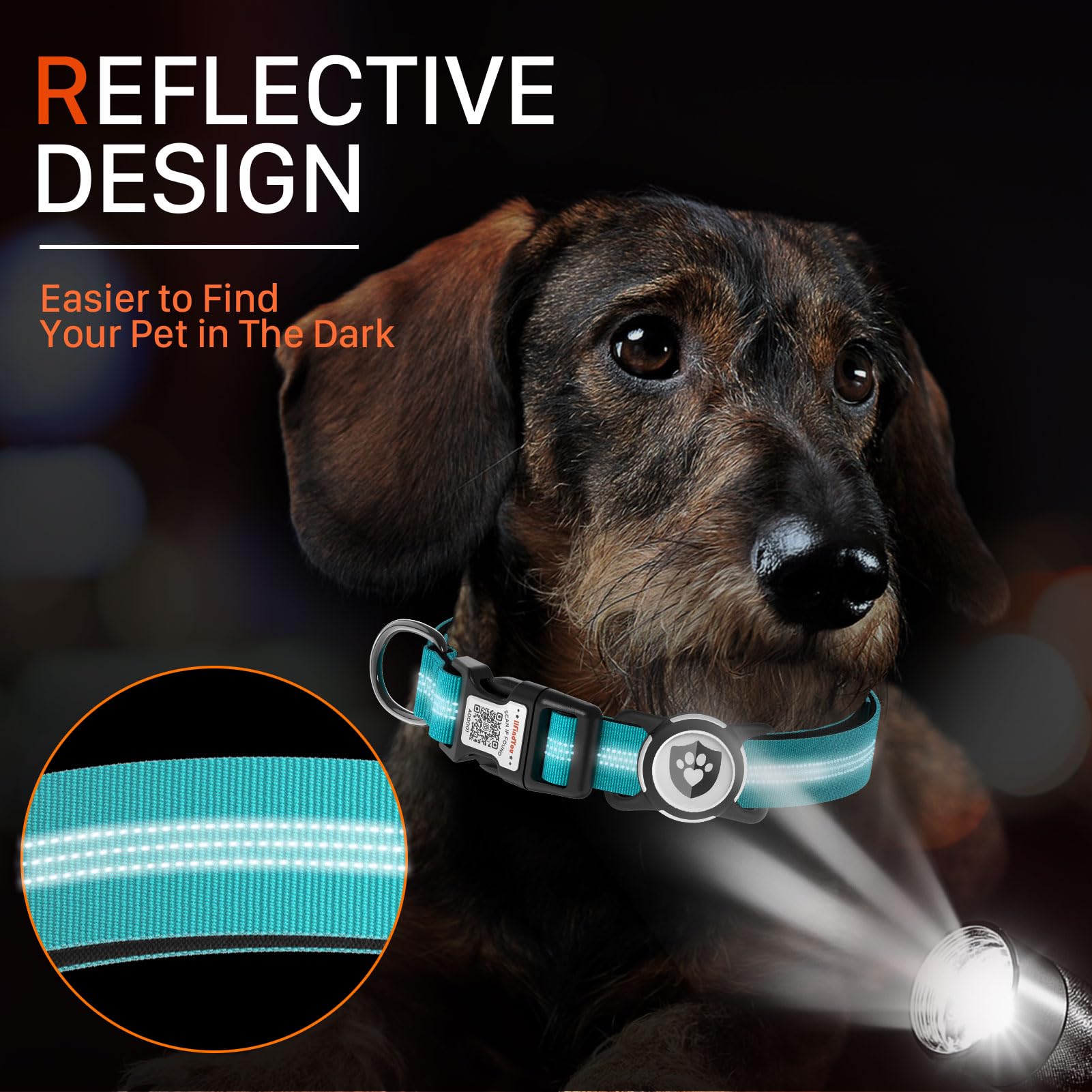 ILFINDYOU Reflective Dog Collar with AirTag Holder – Blue Size S for Medium Dogs