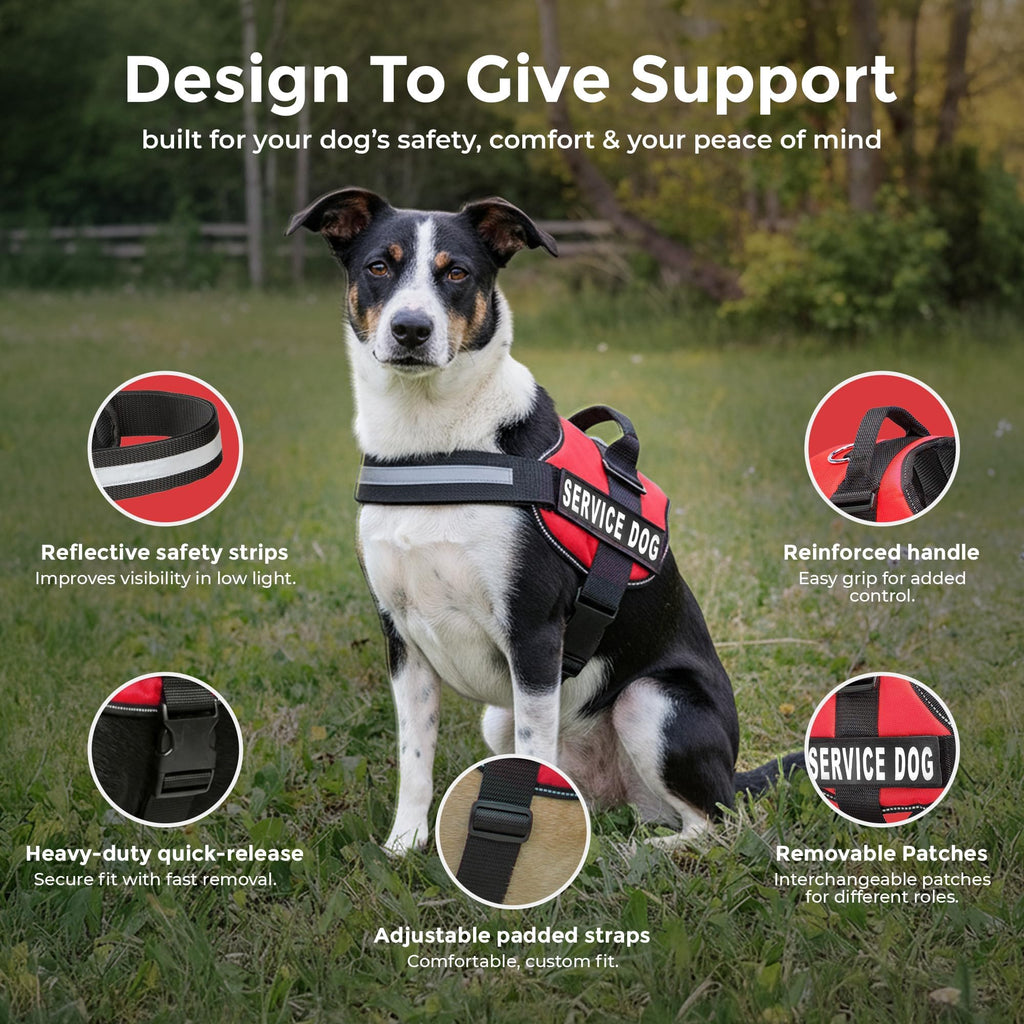 Industrial Puppy Medium Service Dog Vest Harness - Bright Red, Reflective, with Patches & 50 ADA Cards
