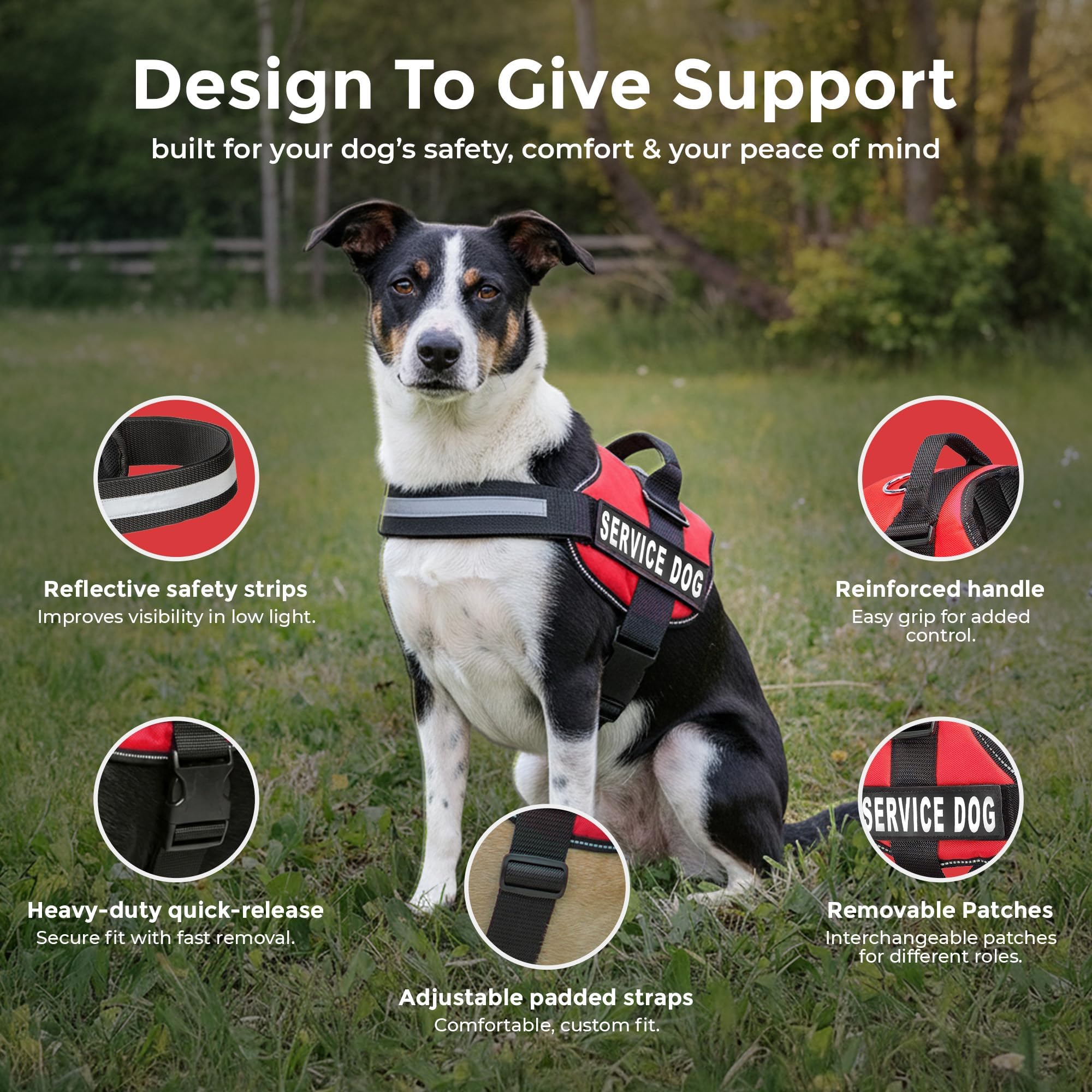 Industrial Puppy Medium Service Dog Vest Harness - Bright Red, Reflective, with Patches & 50 ADA Cards