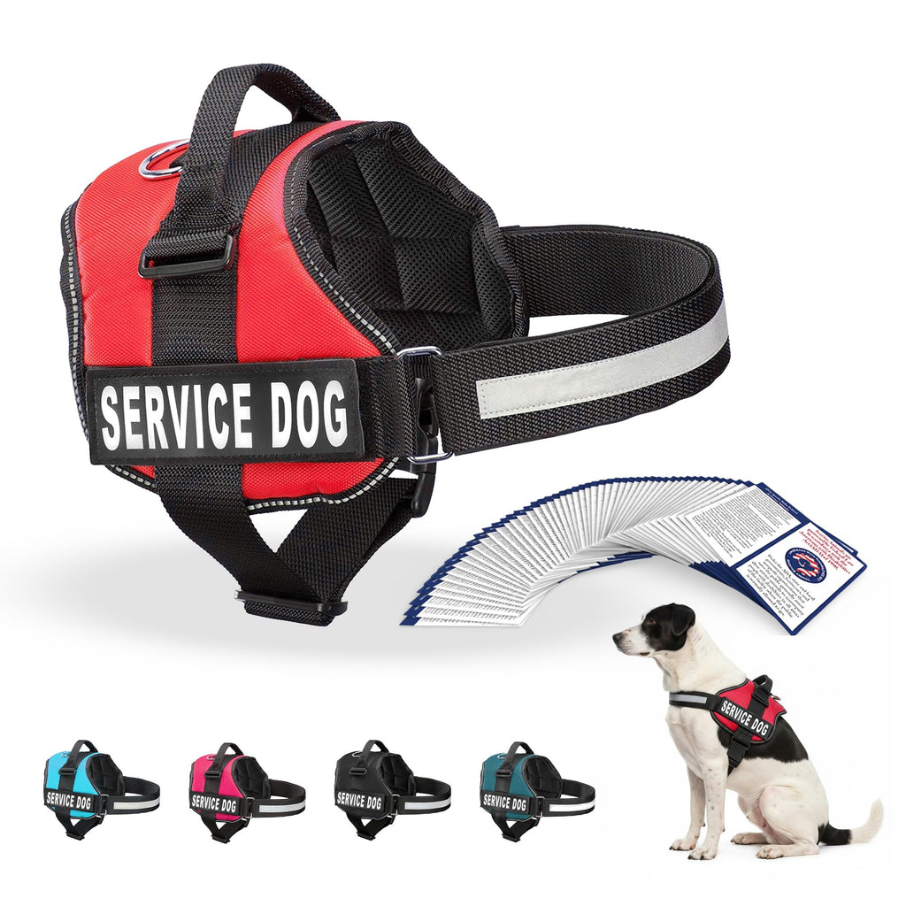Industrial Puppy Medium Service Dog Vest Harness - Bright Red, Reflective, with Patches & 50 ADA Cards