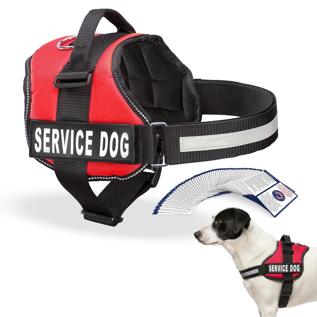 Industrial Puppy Medium Service Dog Vest Harness - Bright Red, Reflective, with Patches & 50 ADA Cards