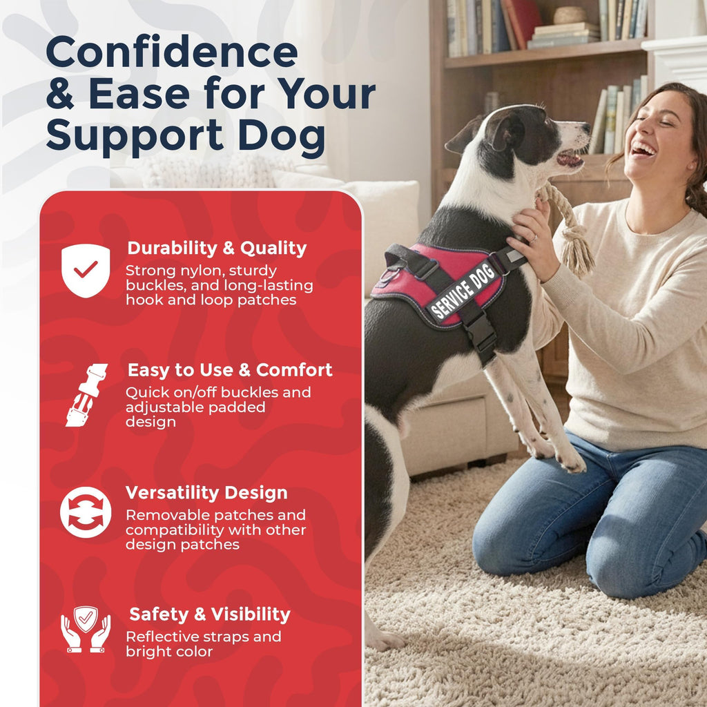 Industrial Puppy Medium Service Dog Vest Harness - Bright Red, Reflective, with Patches & 50 ADA Cards