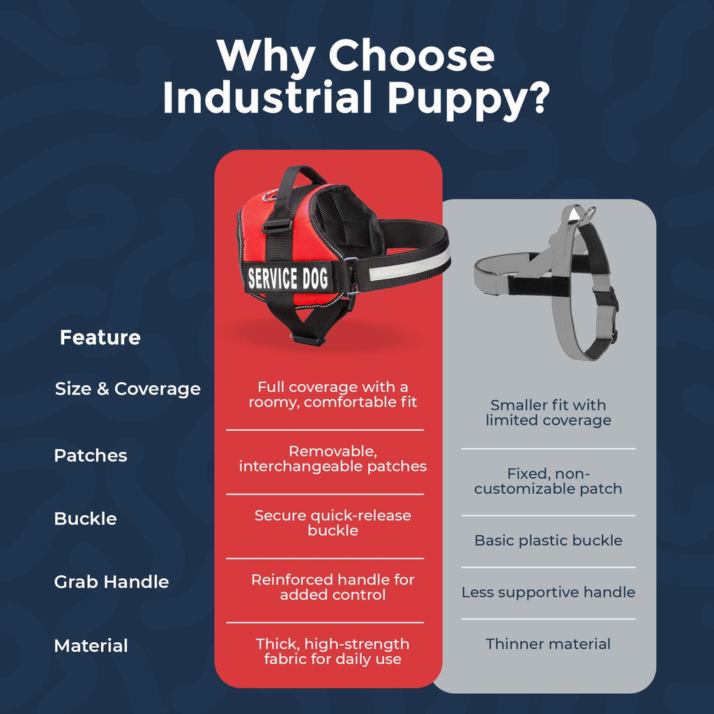 Industrial Puppy Medium Service Dog Vest Harness - Bright Red, Reflective, with Patches & 50 ADA Cards