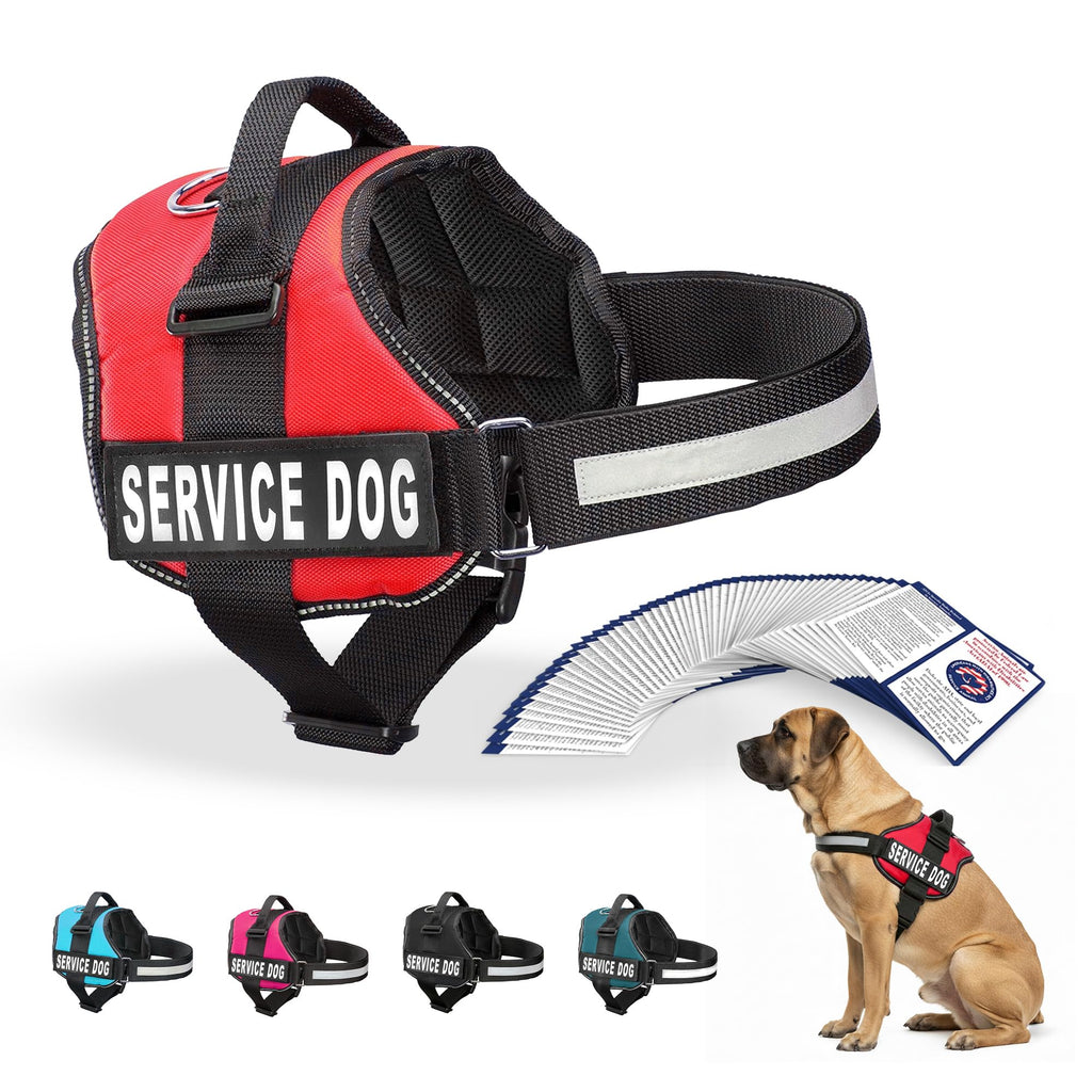 Industrial Puppy Service Dog Vest Harness - Bright Red, XL (Fits 30-39 inch Girth) with Reflective Straps, Removable Patches, Handle & 50 ADA Cards