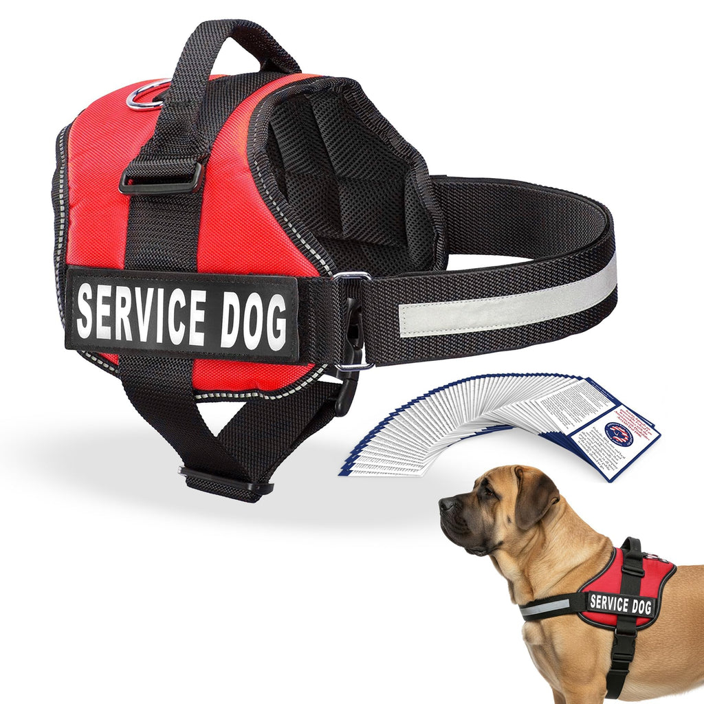Industrial Puppy Service Dog Vest Harness - Bright Red, XL (Fits 30-39 inch Girth) with Reflective Straps, Removable Patches, Handle & 50 ADA Cards