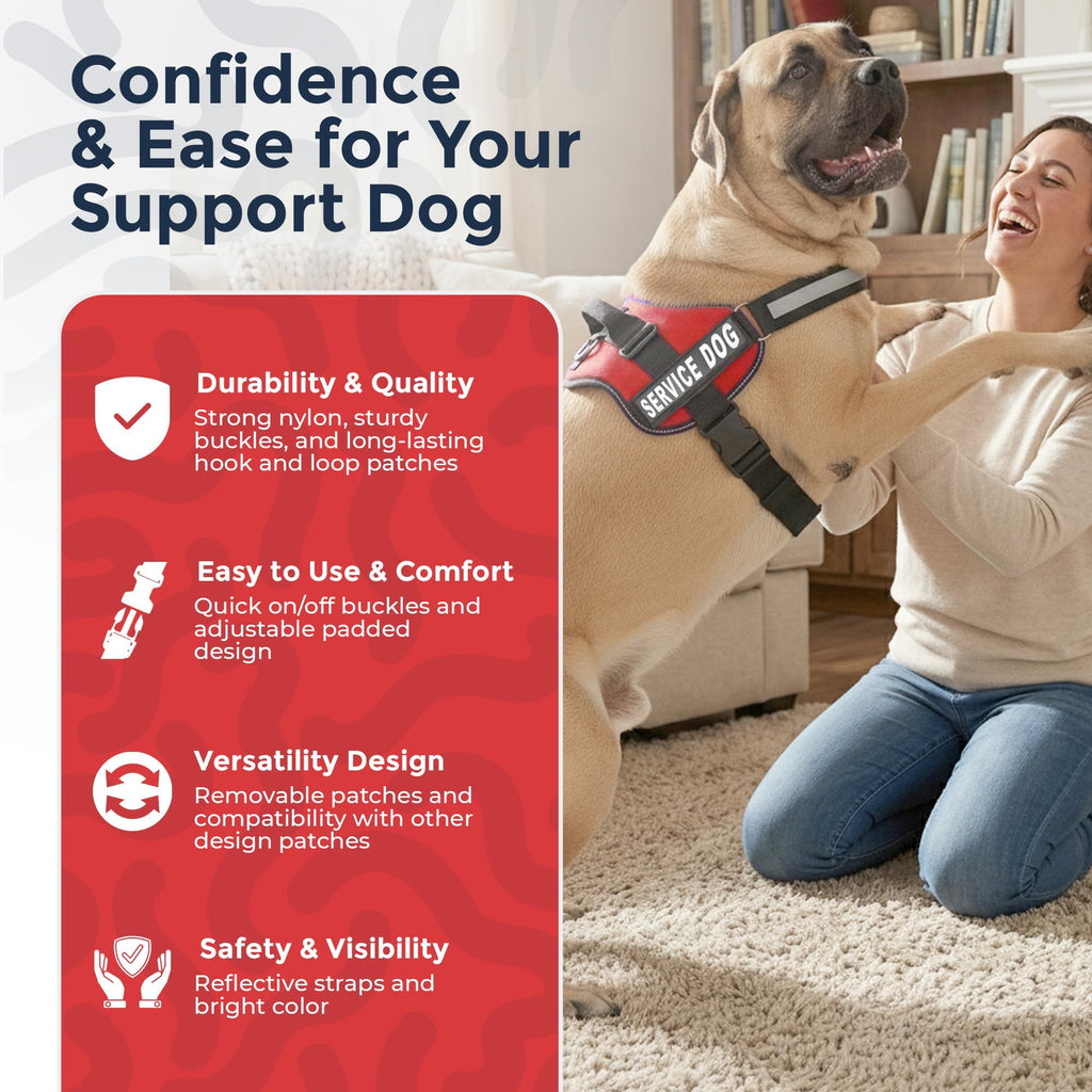 Industrial Puppy Service Dog Vest Harness - Bright Red, XL (Fits 30-39 inch Girth) with Reflective Straps, Removable Patches, Handle & 50 ADA Cards
