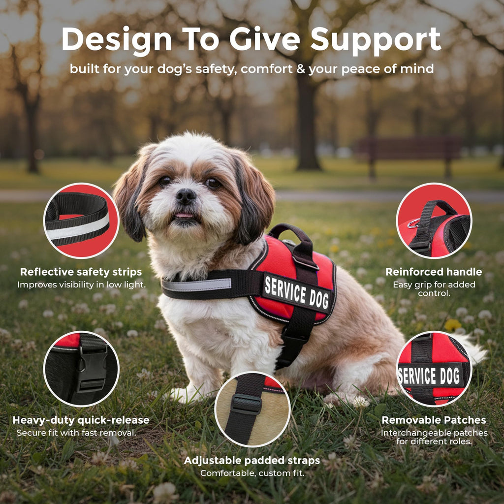 Industrial Puppy Small Service Dog Vest Harness - Bright Red, Adjustable with Reflective Straps and Handle