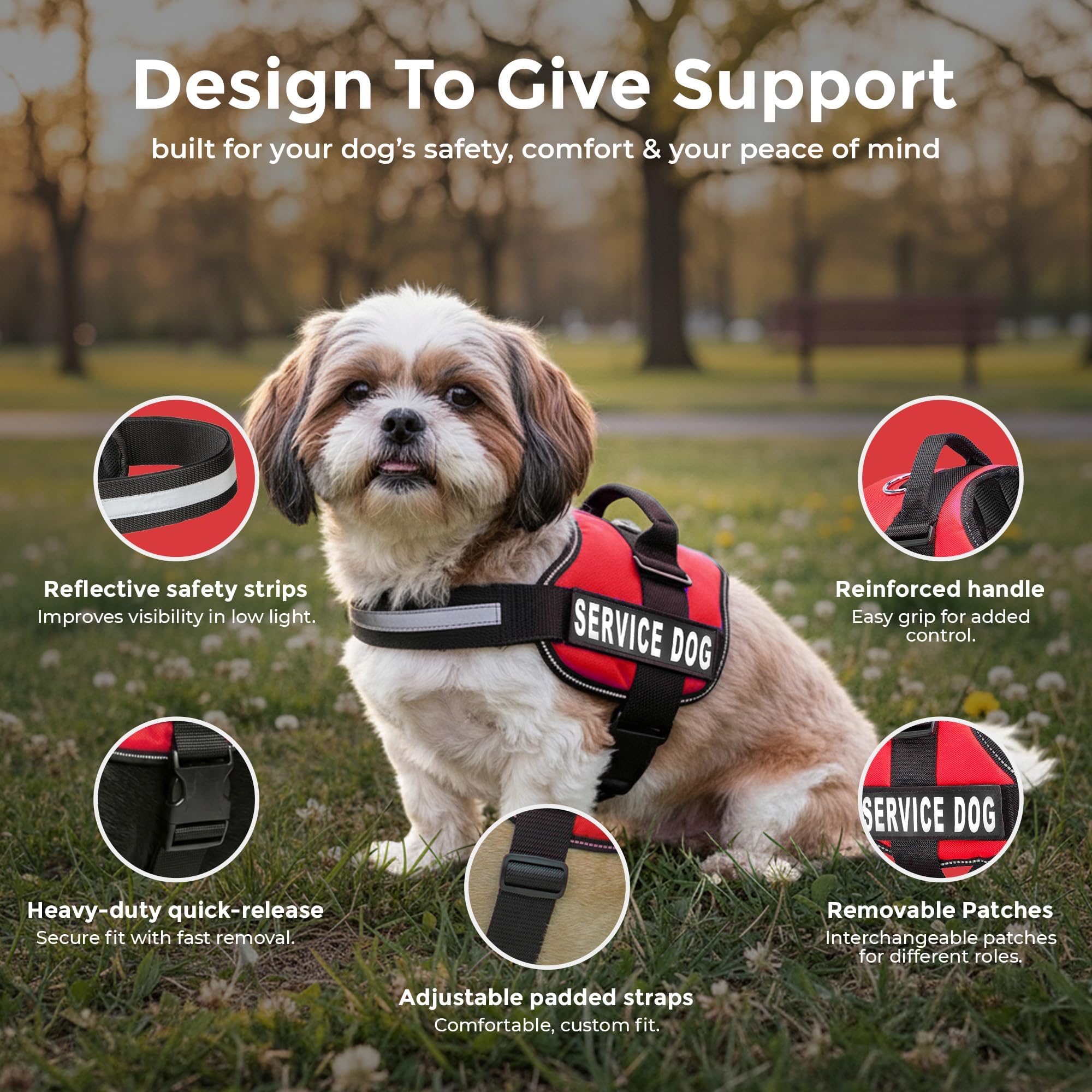 Industrial Puppy Small Service Dog Vest Harness - Bright Red, Adjustable with Reflective Straps and Handle