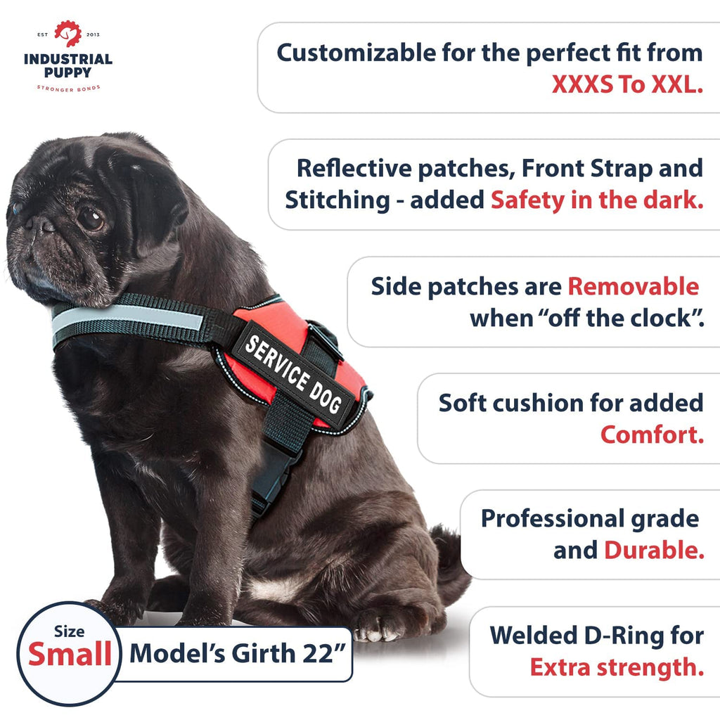 Industrial Puppy Small Service Dog Vest Harness - Bright Red, Adjustable with Reflective Straps and Handle