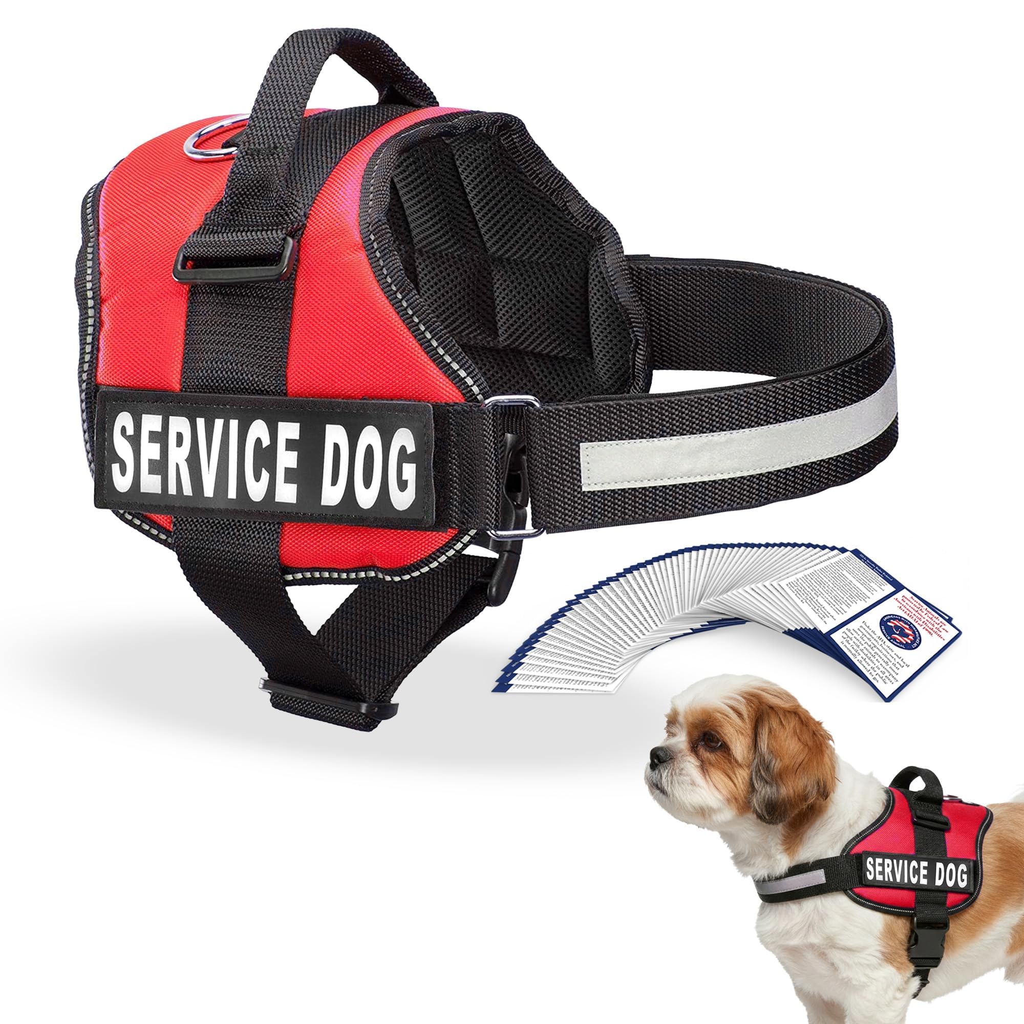 Industrial Puppy Small Service Dog Vest Harness - Bright Red, Adjustable with Reflective Straps and Handle