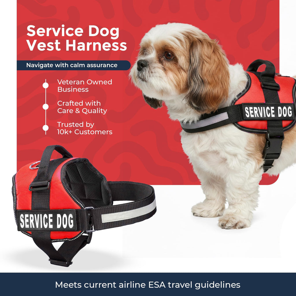 Industrial Puppy Small Service Dog Vest Harness - Bright Red, Adjustable with Reflective Straps and Handle