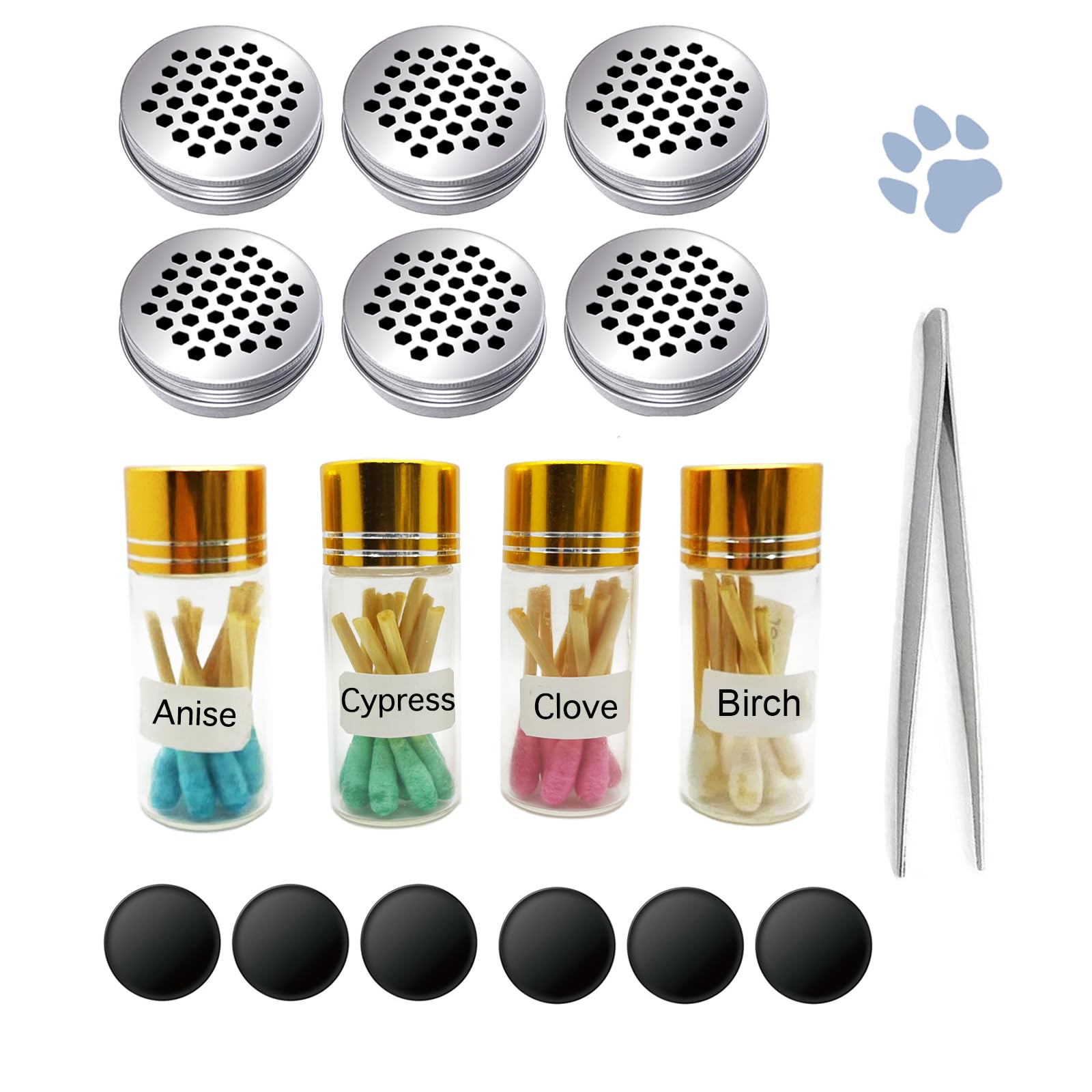 INNOYUMLIN Dog Scent Work Training Kit – 6 Aluminum Tins with Magnetic Dots, 4 Scent Starter Jars, and Tweezers for Nose Work Games