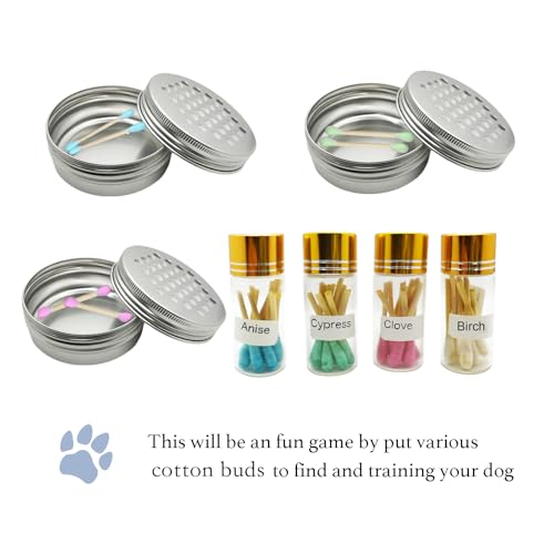 INNOYUMLIN Dog Scent Work Training Kit – 6 Aluminum Tins with Magnetic Dots, 4 Scent Starter Jars, and Tweezers for Nose Work Games