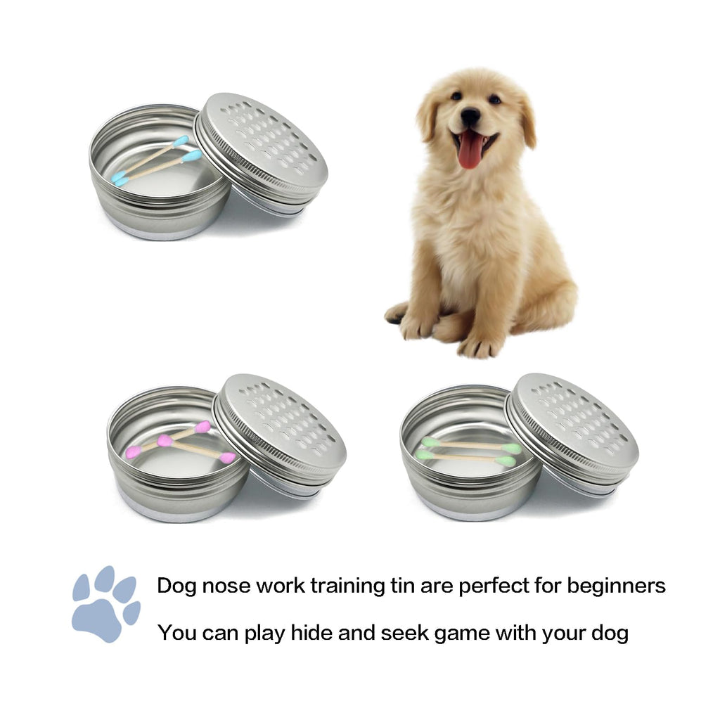 INNOYUMLIN Dog Scent Work Training Kit – 6 Aluminum Tins with Magnetic Dots, 4 Scent Starter Jars, and Tweezers for Nose Work Games