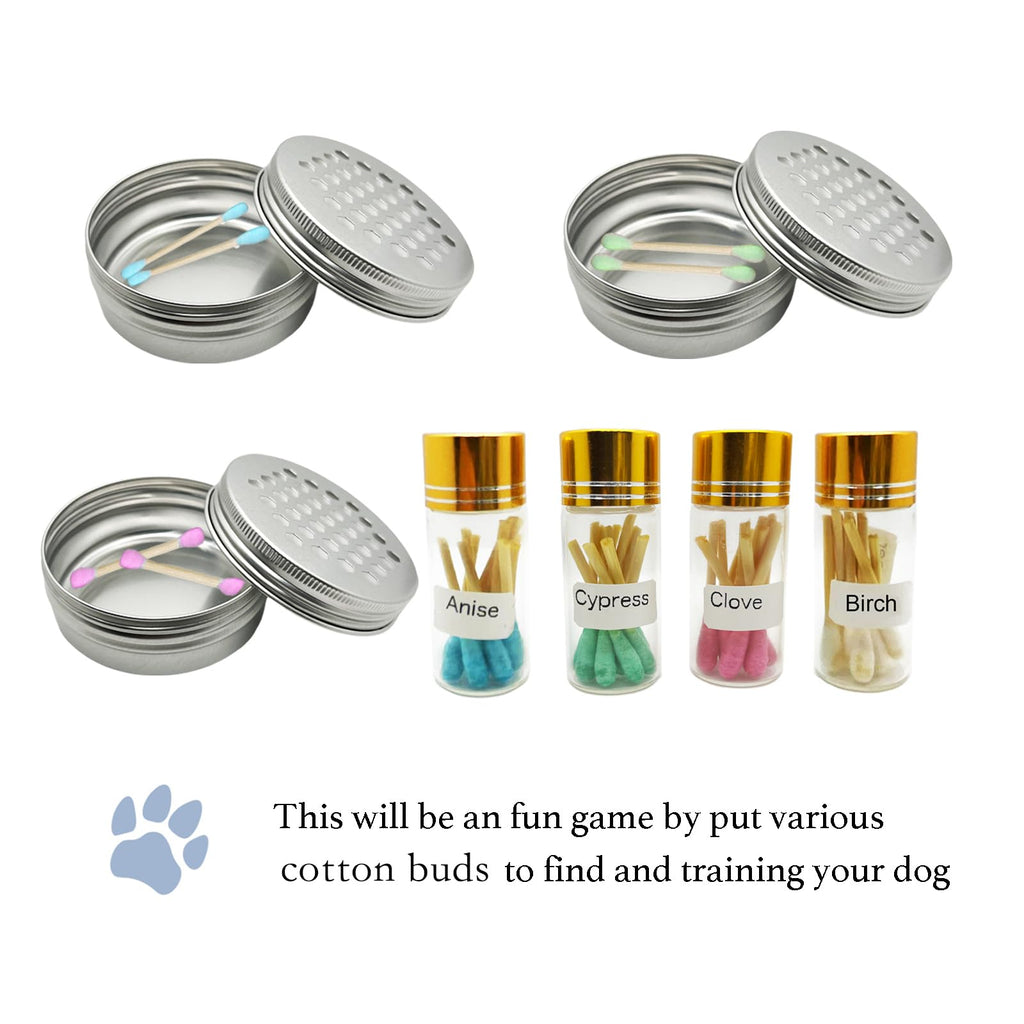 INNOYUMLIN Dog Scent Work Training Kit – 6 Aluminum Tins with Magnetic Dots, 4 Scent Starter Jars, and Tweezers for Nose Work Games