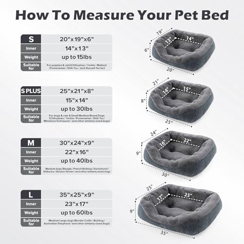 INVENHO Small Dog Bed 20x19x6 Inches - Orthopedic Raised Sides, Washable, Anti-Slip Bottom for Small Dogs & Cats