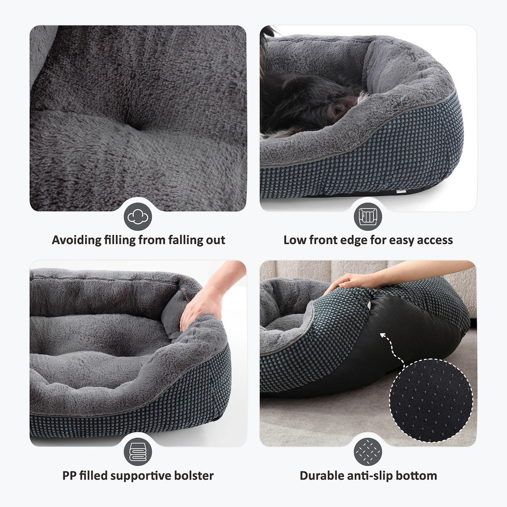 INVENHO Small Dog Bed 20x19x6 Inches - Orthopedic Raised Sides, Washable, Anti-Slip Bottom for Small Dogs & Cats
