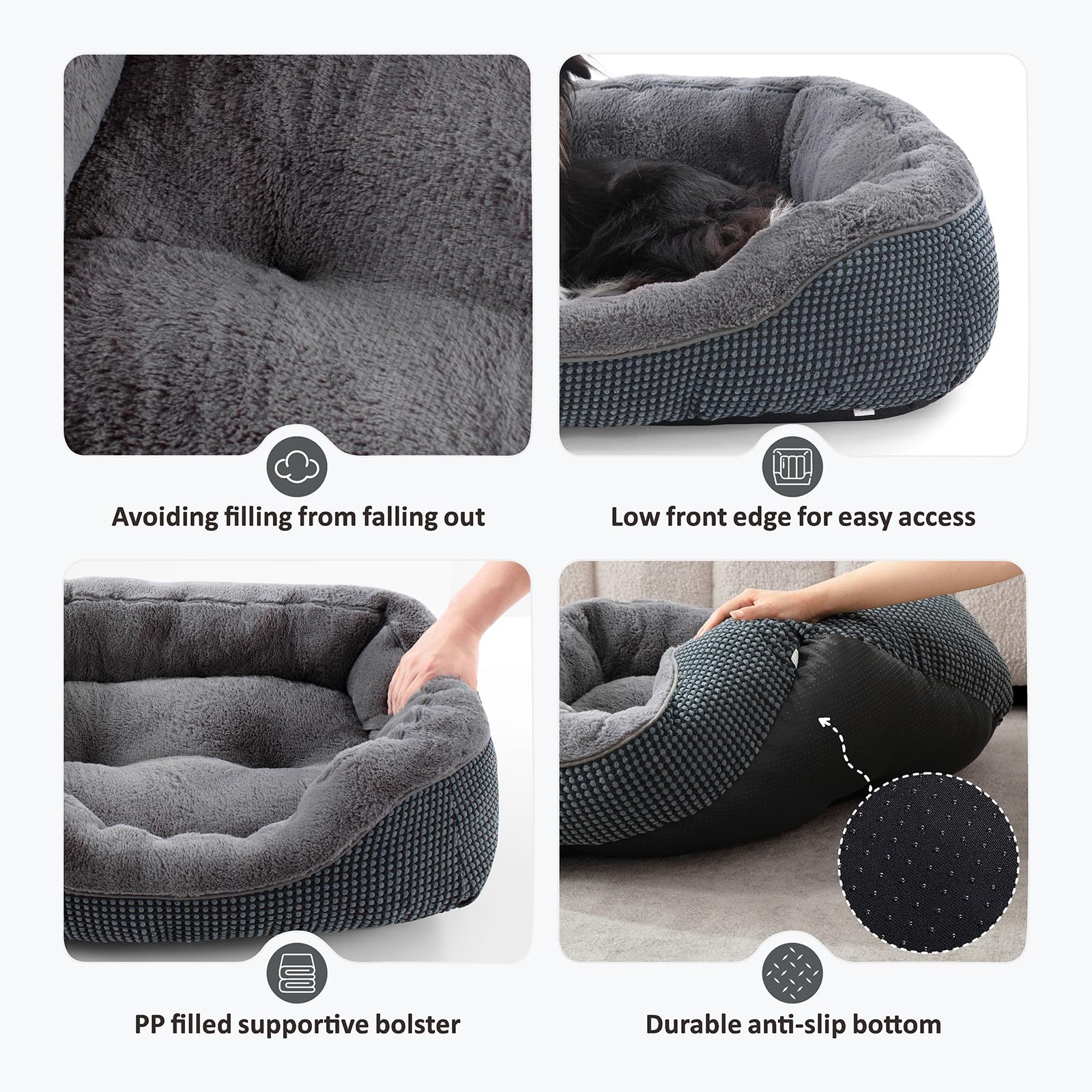 INVENHO Small Dog Bed 20x19x6 Inches - Orthopedic Raised Sides, Washable, Anti-Slip Bottom for Small Dogs & Cats