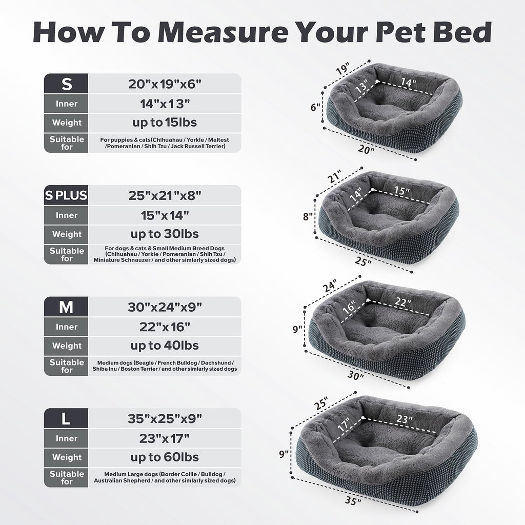 INVENHO Small Dog Bed 20x19x6 Inches - Orthopedic Raised Sides, Washable, Anti-Slip Bottom for Small Dogs & Cats