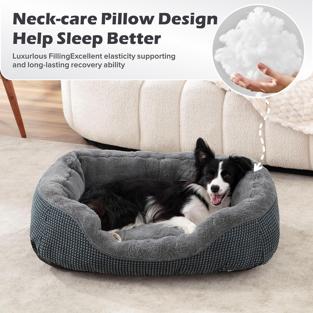 INVENHO Small Dog Bed 20x19x6 Inches - Orthopedic Raised Sides, Washable, Anti-Slip Bottom for Small Dogs & Cats
