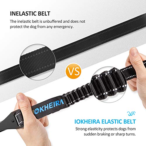 IOKHEIRA 3-in-1 Dog Car Harness Seat Belt - Adjustable Nylon Reflective Bungee with Swivel Zinc Alloy Carabiner (Black)