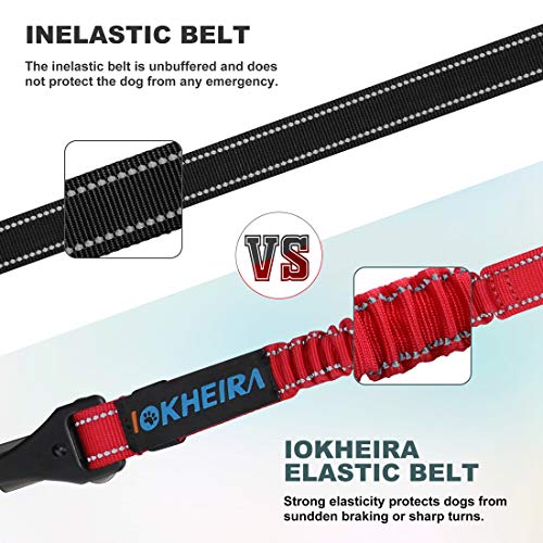 IOKHEIRA 3-in-1 Dog Seat Belt: Adjustable Reflective Nylon Car Harness with Zinc Alloy Carabiner, Red