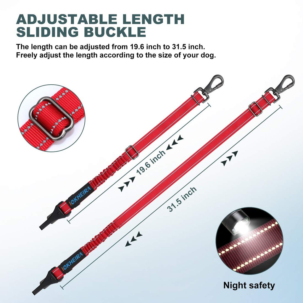 IOKHEIRA 3-in-1 Dog Seat Belt: Adjustable Reflective Nylon Car Harness with Zinc Alloy Carabiner, Red