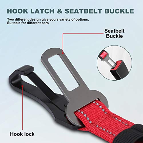 IOKHEIRA 3-in-1 Dog Seat Belt: Adjustable Reflective Nylon Car Harness with Zinc Alloy Carabiner, Red