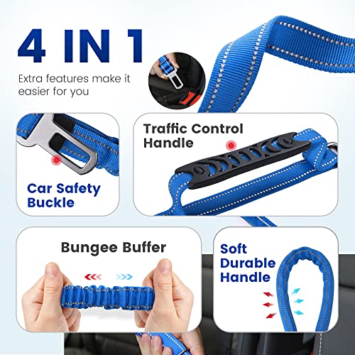 IOKHEIRA 6ft/4ft Heavy Duty Dog Leash for Large Dogs – Blue, Reflective, Padded Handle, Bungee