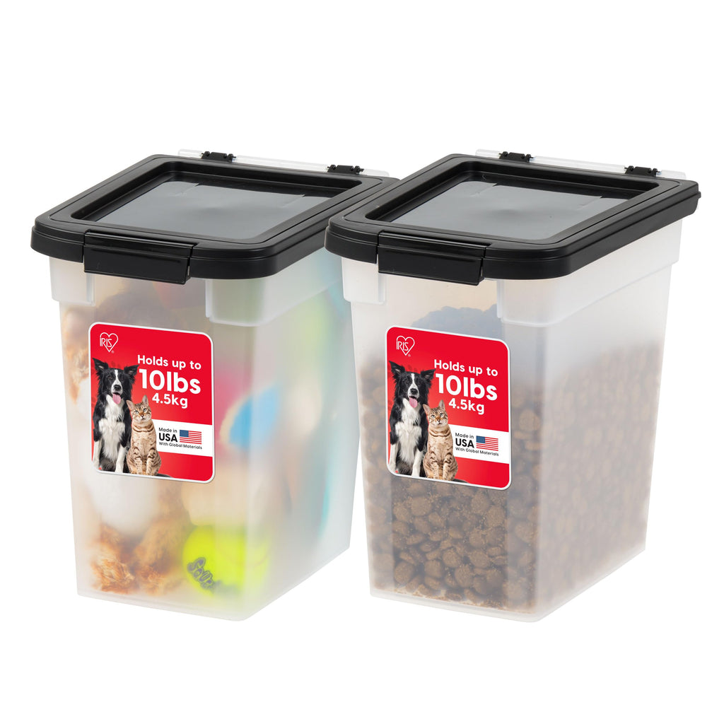 IRIS USA Airtight Pet Food Storage Container 2 Pack – 12.75 Qt Each, Holds Up to 10 lbs, BPA Free, Clear/Black