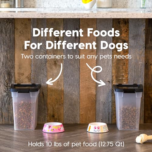 IRIS USA Airtight Pet Food Storage Container 2 Pack – 12.75 Qt Each, Holds Up to 10 lbs, BPA Free, Clear/Black