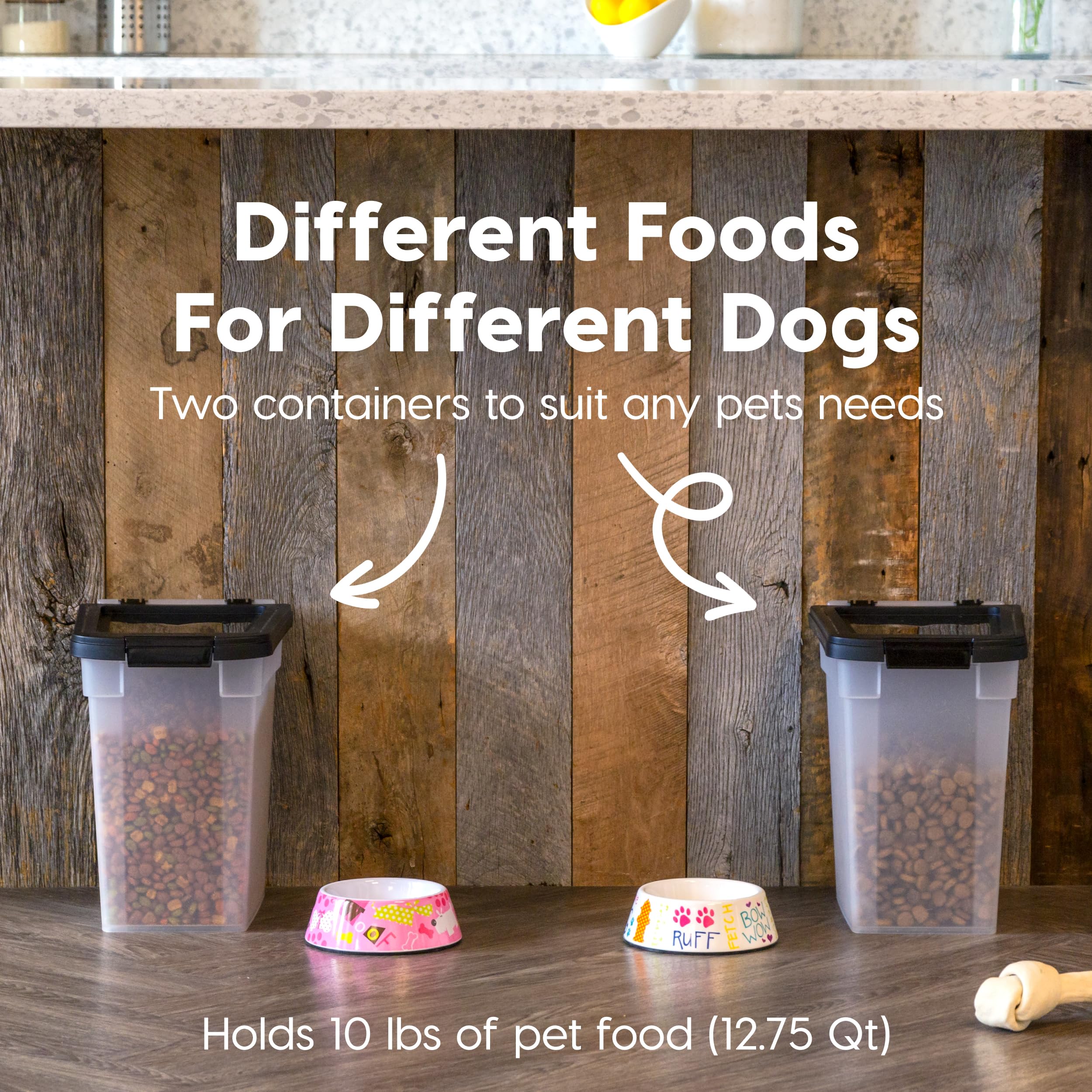 IRIS USA Airtight Pet Food Storage Container 2 Pack – 12.75 Qt Each, Holds Up to 10 lbs, BPA Free, Clear/Black