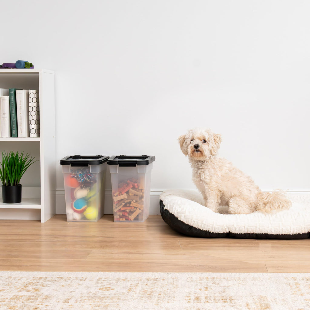 IRIS USA Airtight Pet Food Storage Container 2 Pack – 12.75 Qt Each, Holds Up to 10 lbs, BPA Free, Clear/Black