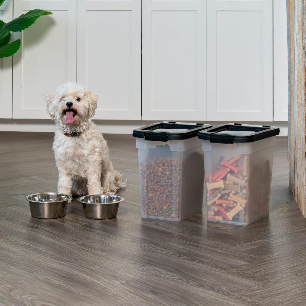 IRIS USA Airtight Pet Food Storage Container 2 Pack – 12.75 Qt Each, Holds Up to 10 lbs, BPA Free, Clear/Black