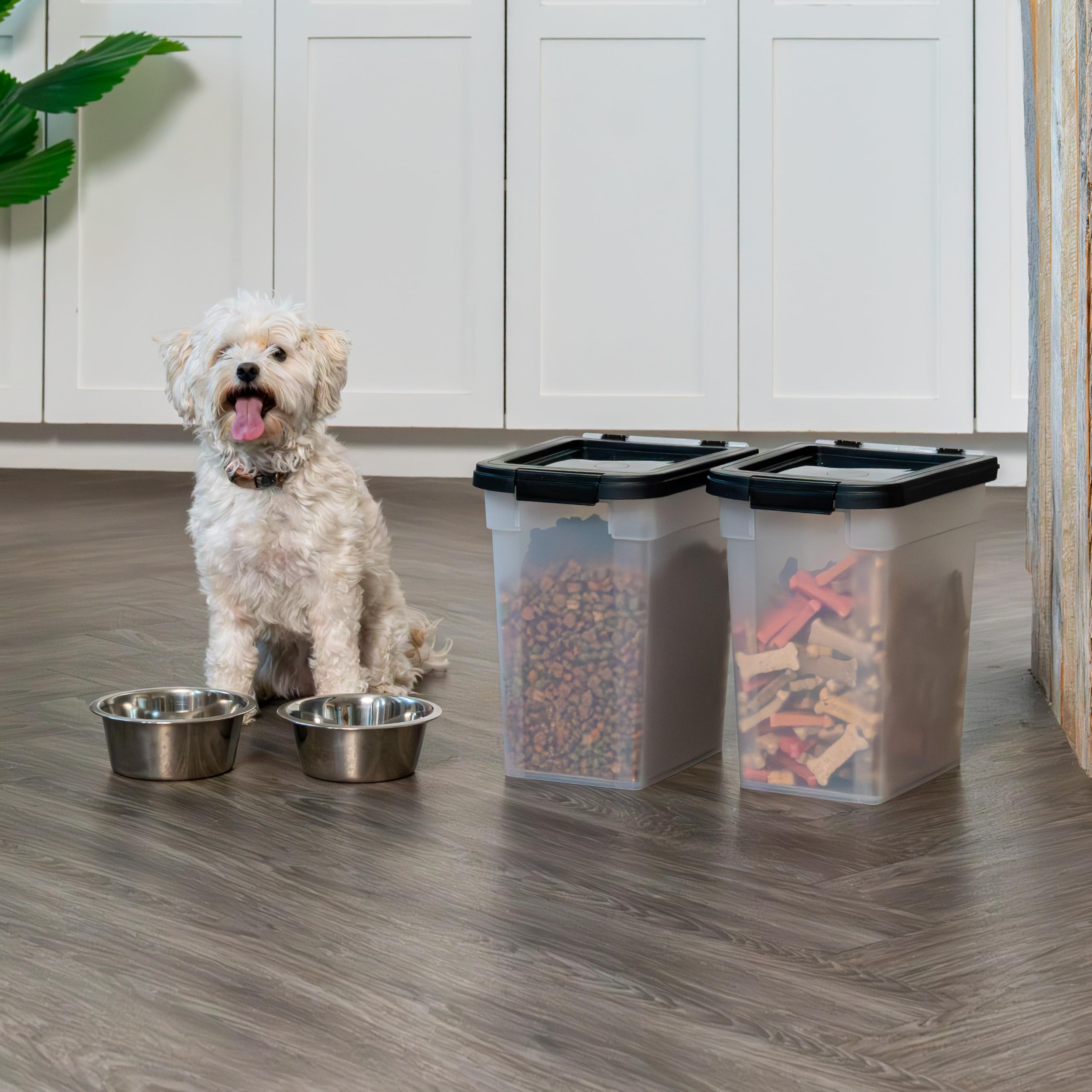 IRIS USA Airtight Pet Food Storage Container 2 Pack – 12.75 Qt Each, Holds Up to 10 lbs, BPA Free, Clear/Black