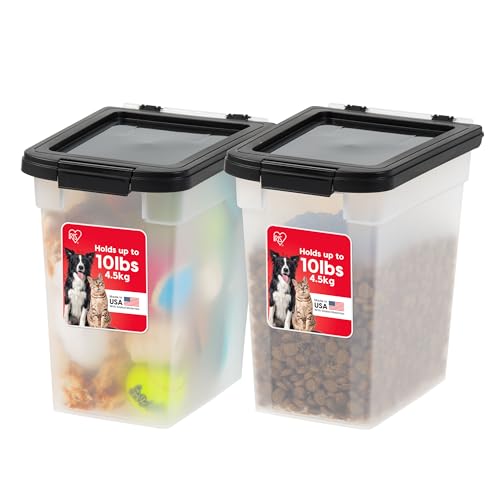 IRIS USA Airtight Pet Food Storage Container 2 Pack – 12.75 Qt Each, Holds Up to 10 lbs, BPA Free, Clear/Black