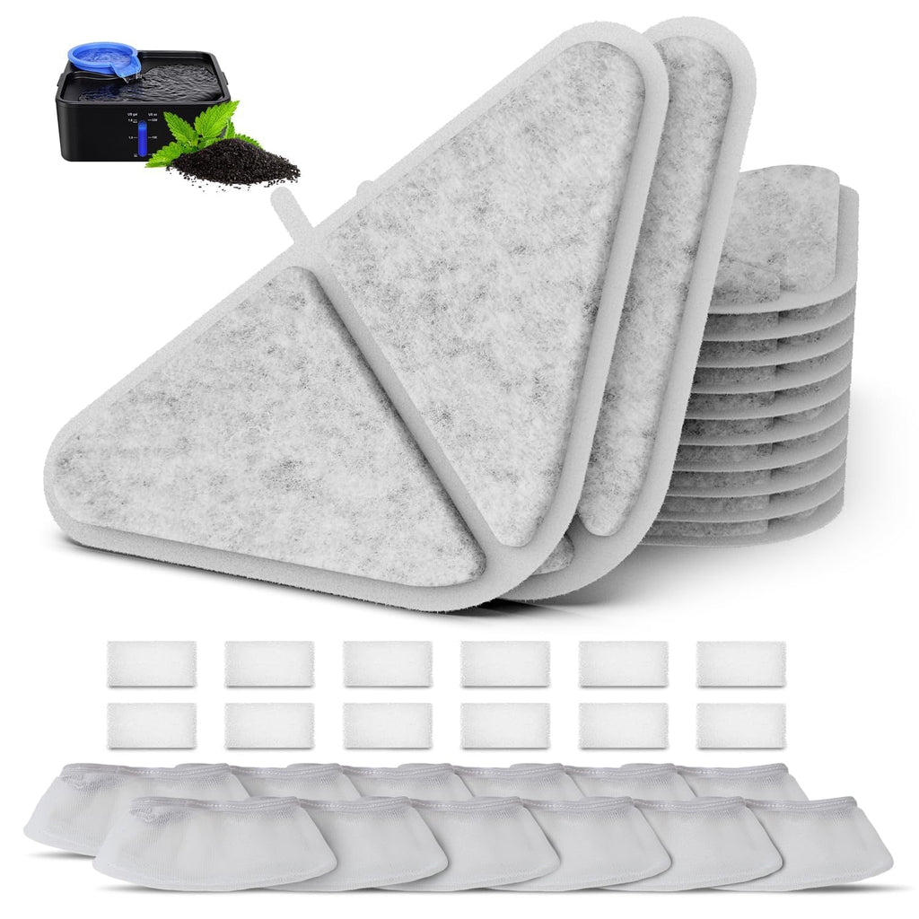 ITSCUTE 12-Pack Replacement Filters for 230oz/7L Pet Fountains – Includes Mesh Bags & Sponges