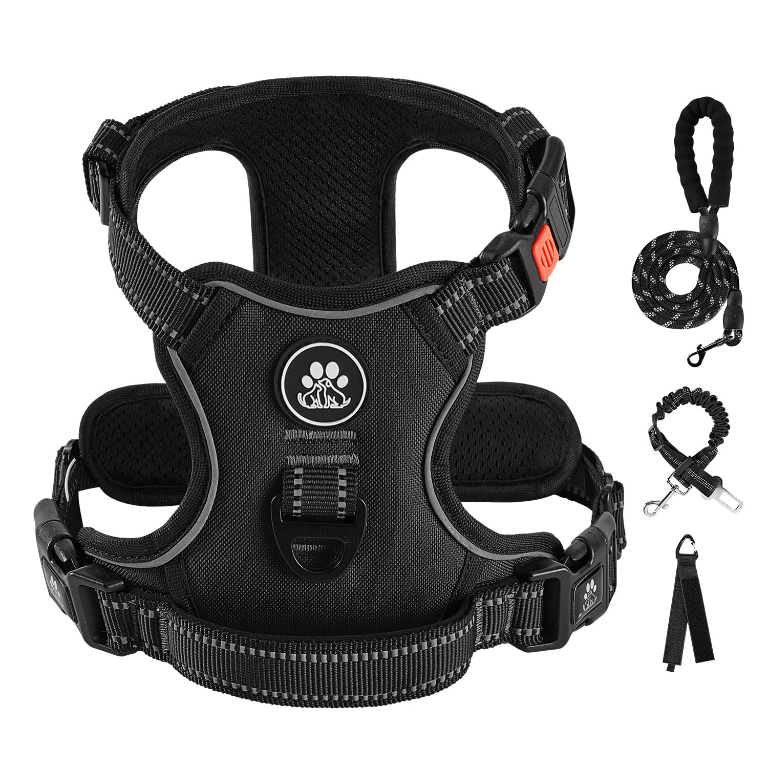 IVY&LANE No Pull Dog Harness for Small Dogs – Black, Size S with Leash & Safety Belt