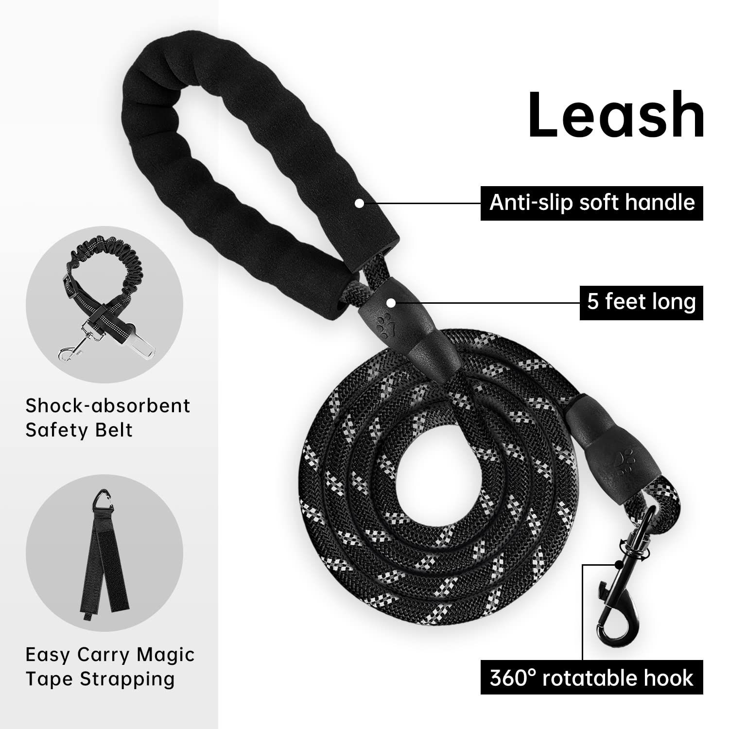 IVY&LANE No Pull Dog Harness for Small Dogs – Black, Size S with Leash & Safety Belt