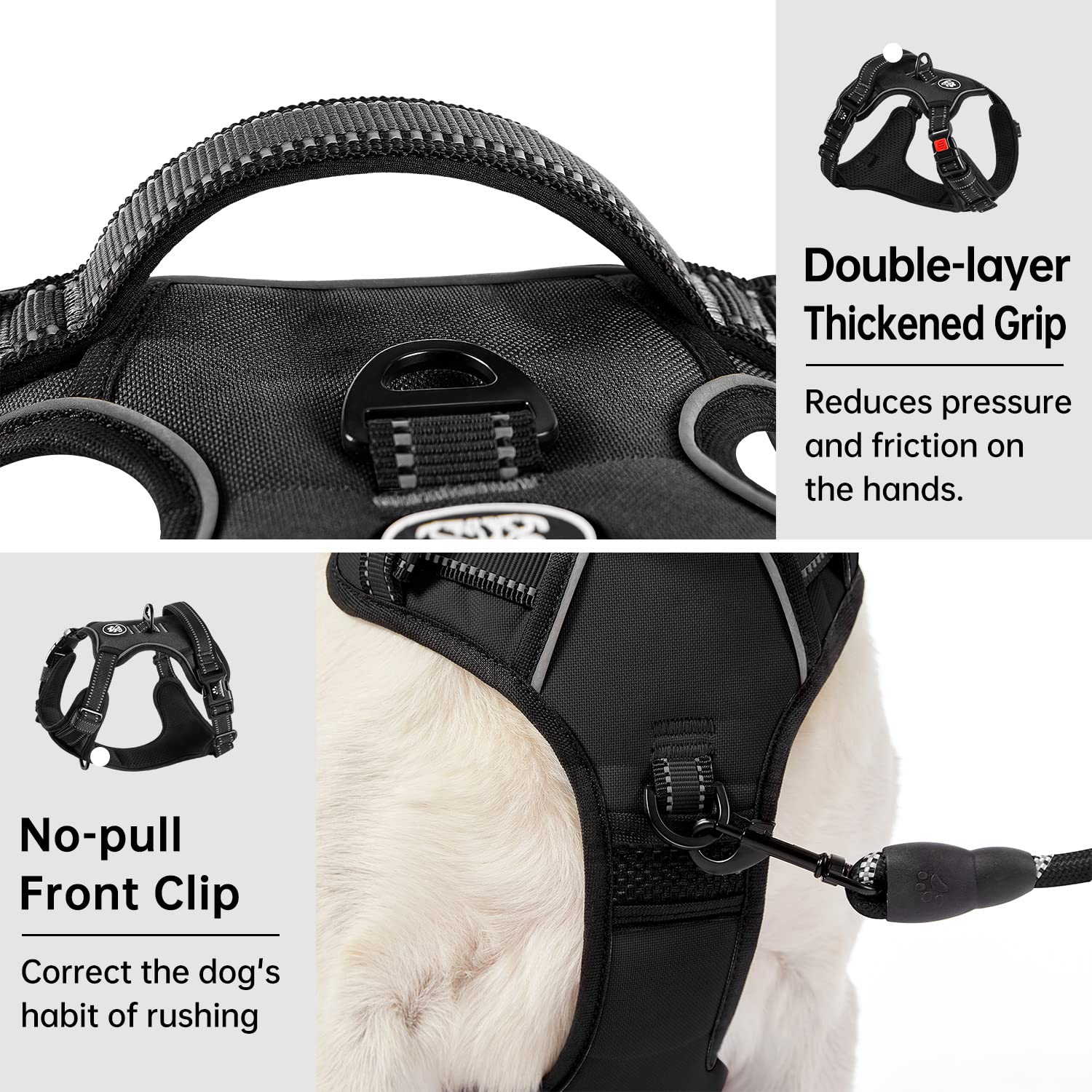 IVY&LANE No Pull Dog Harness for Small Dogs – Black, Size S with Leash & Safety Belt