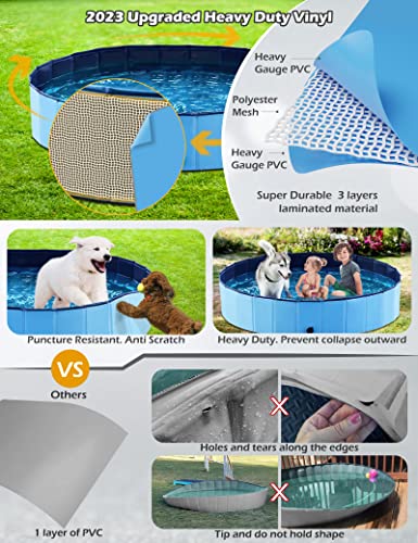 Jasonwell Foldable Dog Pool - 32 Inch Round Collapsible Hard Plastic Pool for Dogs, Kids, and Cats - Portable Wading Pool with Drain and Hose Connector