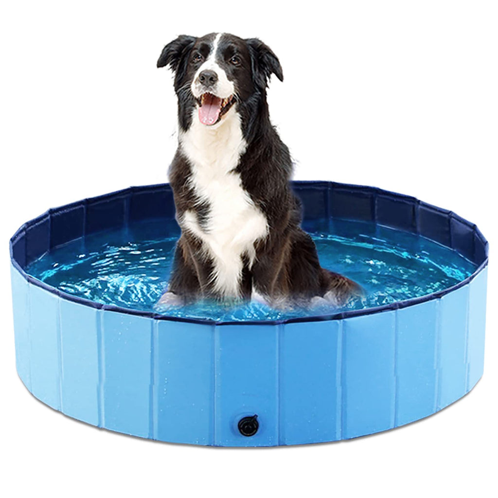 Jasonwell Foldable Dog Pool - 32 Inch Round Collapsible Hard Plastic Pool for Dogs, Kids, and Cats - Portable Wading Pool with Drain and Hose Connector